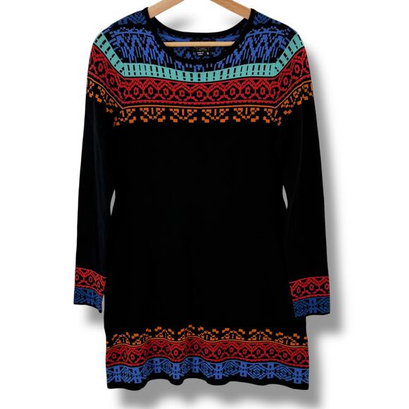 Icelandic Design 100% Merino Wool Sweater Dress Women's Sz Small Black Fair Isle - Picture 1 of 6